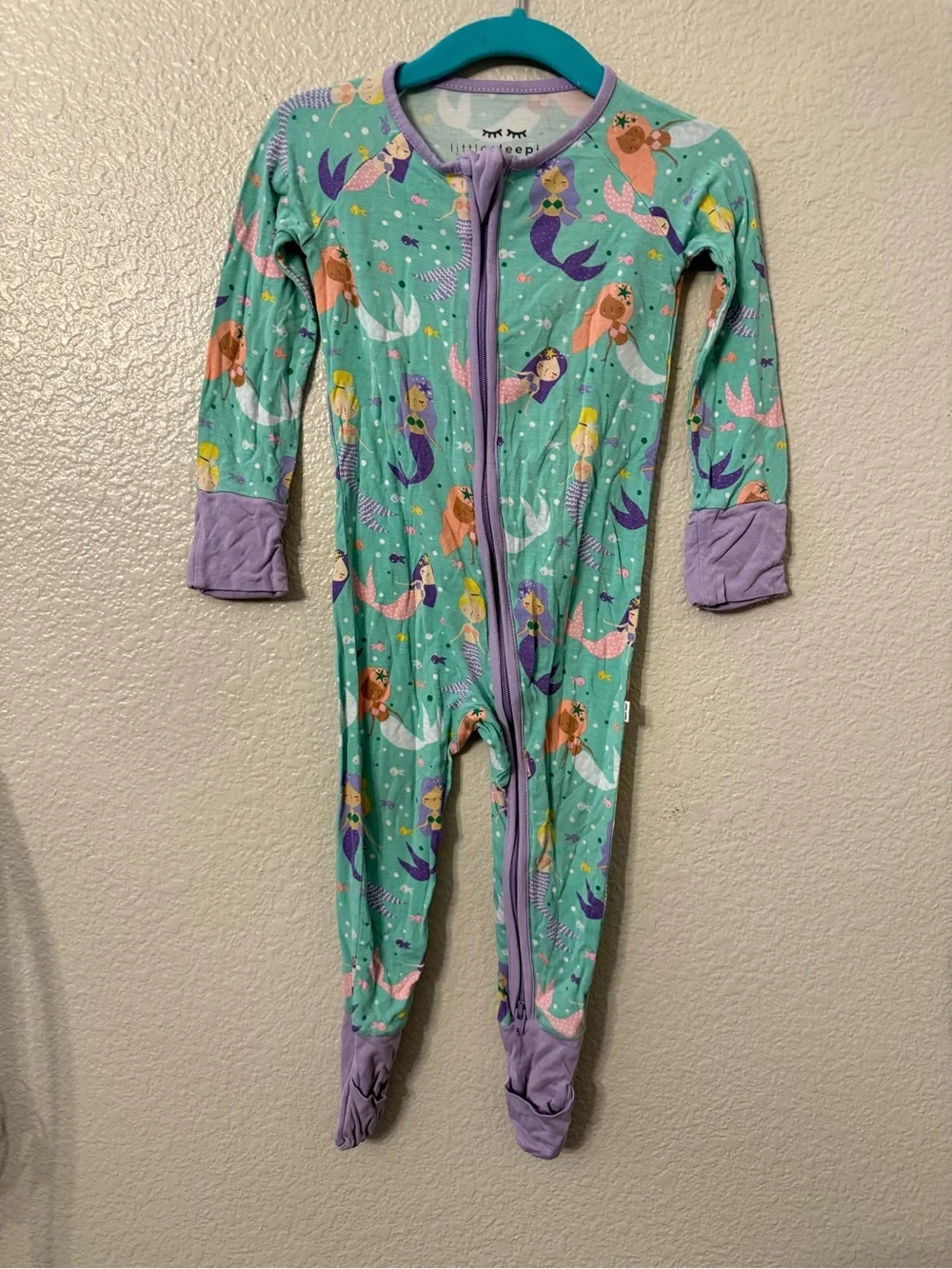Little Sleepies Mint Green Mermaid Footie Pajamas with Lilac Trim